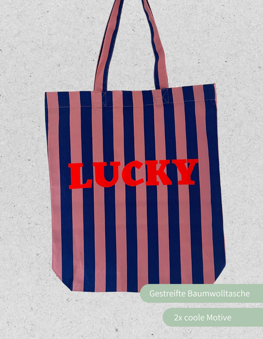 Gestreifte Tasche | Lucky | Kobalt + Litschi